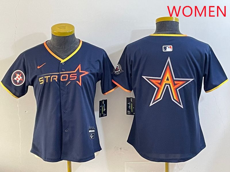 Women Houston Astros Blank Drak Blue Three generations Joint Name 2025 Nike MLB Jersey style 8->women mlb jersey->Women Jersey